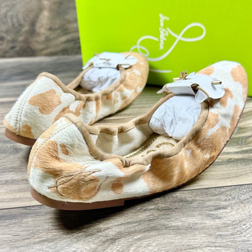 NIB Sam Edelman Felicia 9M Ballet Flats Printed Calf Hair Natural Ivory - Picture 5 of 9